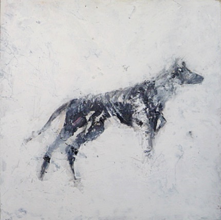 'Wolf'. Mixed media on 12x12 inch canvas. Rose Strang 2019 board