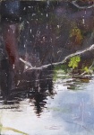 'Water of Leith. 2'. (Diptyque). Oil on 7x5" wood. Rose Strang, May 2020.